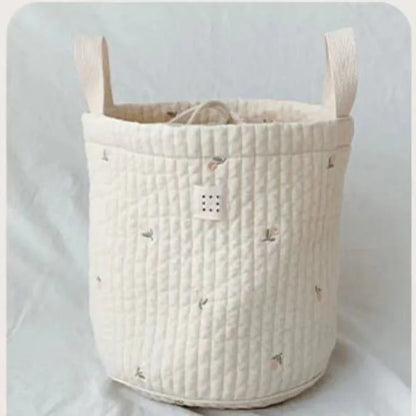 -キルティングバスケット おもちゃ おむつ 刺繍 収納ボックス ハンドル付き - mamahalo shop - おむつ収納 -  べビー服 - 子供服 - 男の子 - 女の子