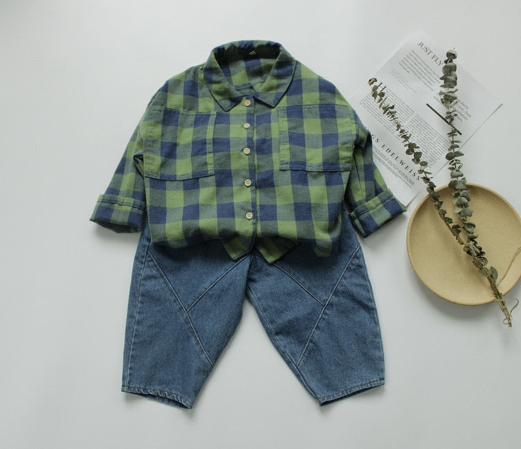 -キッズ ブロック チェック 長袖 シャツ - mamahalo shop - 長袖シャツ・ブラウス -  べビー服 - 子供服 - 男の子 - 女の子