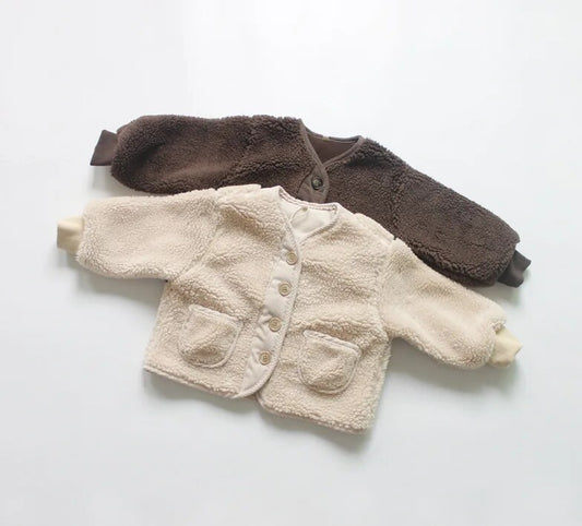 -キッズアウター フリースジャケット コート ジャンパー ジャケット ベージュ ブラウン 2カラー ユニセックス 男の子 女の子 子供服 - mamahalo shop - ショートコート・ジャケット・ジャンパー -  べビー服 - 子供服 - 男の子 - 女の子