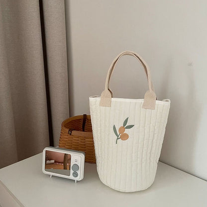 -キルティング 刺繍 バケツ バック ママバッグ くま オリーブ チューリップ - mamahalo shop - マザーズバッグ -  べビー服 - 子供服 - 男の子 - 女の子