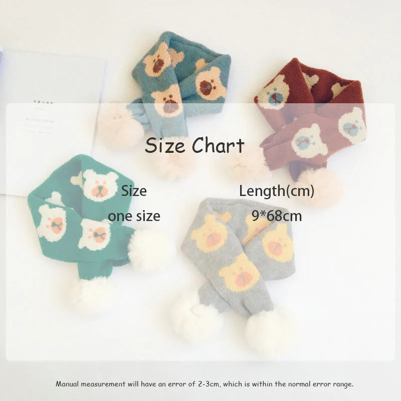 -キッズ くま ぽんぽん付き マフラー - mamahalo shop - ネックウォーマー -  べビー服 - 子供服 - 男の子 - 女の子