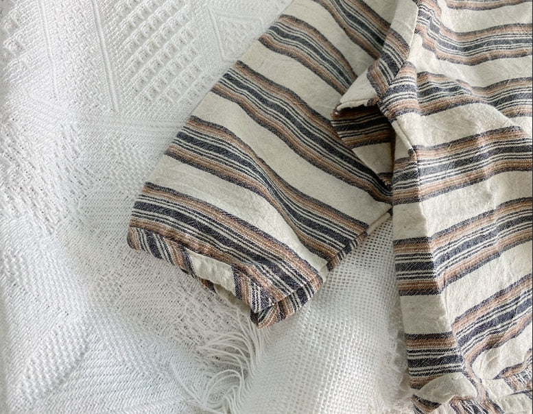 -キッズ パッチワーク ボーダー ストライプ 長袖 シャツ トップス - mamahalo shop - 長袖シャツ・ブラウス -  べビー服 - 子供服 - 男の子 - 女の子