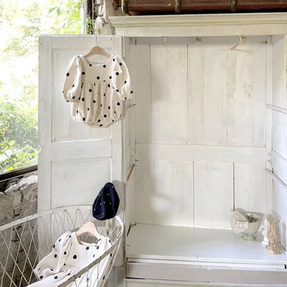 -ベビーロンパース 長袖パフスリーブボディスーツ 水玉ドットプリント【mh0004753】 - mamahalo shop - 長袖ロンパース -  べビー服 - 子供服 - 男の子 - 女の子