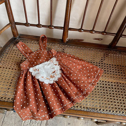 ★キッズ フラワー 刺繍 エプロン ワンピース - mamahalo shop - 長袖ワンピース - ベビー服 - 子供服 - 男の子 - 女の子