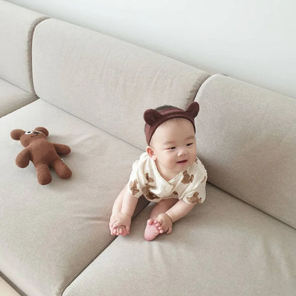 -ベビーセットアップ 2点セット 半袖シャツ+ブルマパンツ ベアくまプリント ベージュ【mh0000061】 - mamahalo shop - 半袖セットアップ -  べビー服 - 子供服 - 男の子 - 女の子