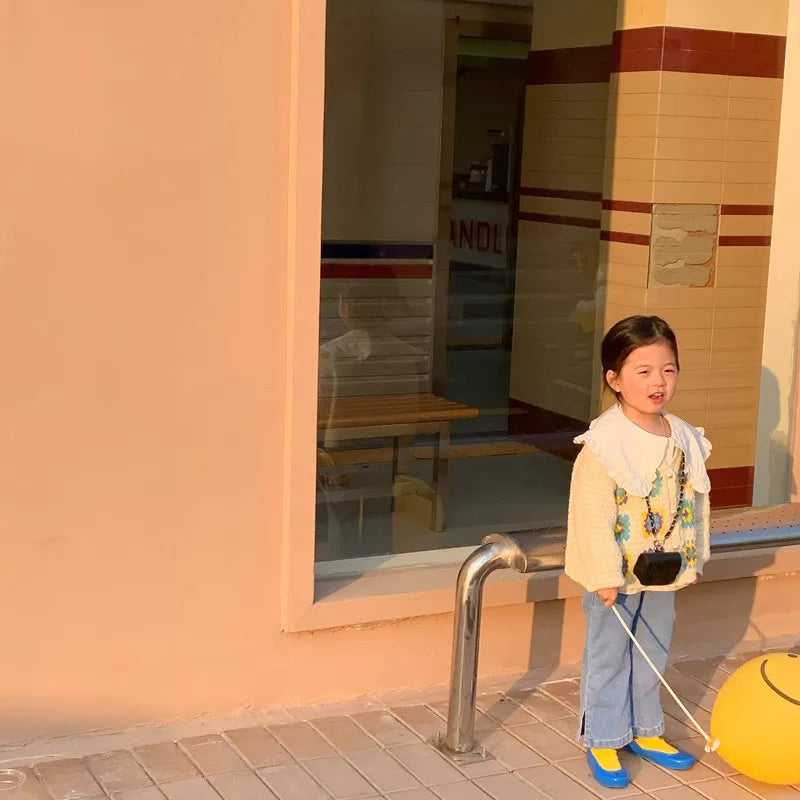 -キッズ ニット レトロ フラワー カーディガン【mh0000174】 - mamahalo shop - カーディガン・パーカー -  べビー服 - 子供服 - 男の子 - 女の子