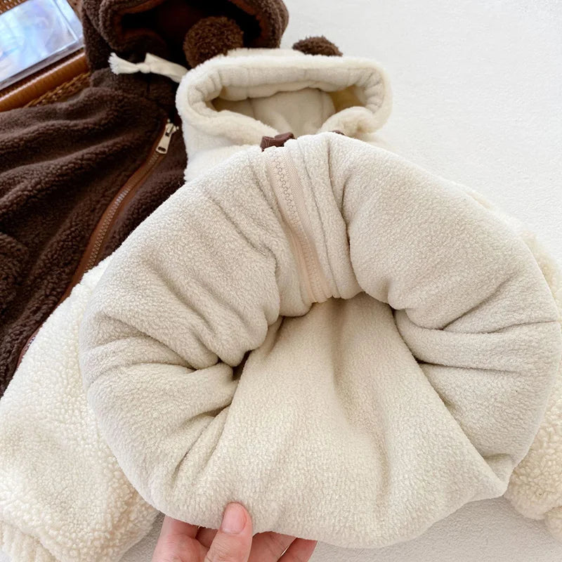 -キッズフーディ ぽんぽん耳付きフーディパーカー ベージュ ブラウン 2カラー ユニセックス 男の子 女の子 子供服 - mamahalo shop - カーディガン・パーカー -  べビー服 - 子供服 - 男の子 - 女の子