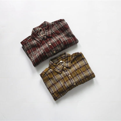 -キッズ服 長袖 シャツ チェック シンプル ベーシック 黄色 赤 2色 男の子 - mamahalo shop - 長袖シャツ・ブラウス -  べビー服 - 子供服 - 男の子 - 女の子