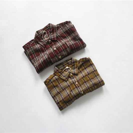 -キッズ服 長袖 シャツ チェック シンプル ベーシック 黄色 赤 2色 男の子 - mamahalo shop - 長袖シャツ・ブラウス -  べビー服 - 子供服 - 男の子 - 女の子