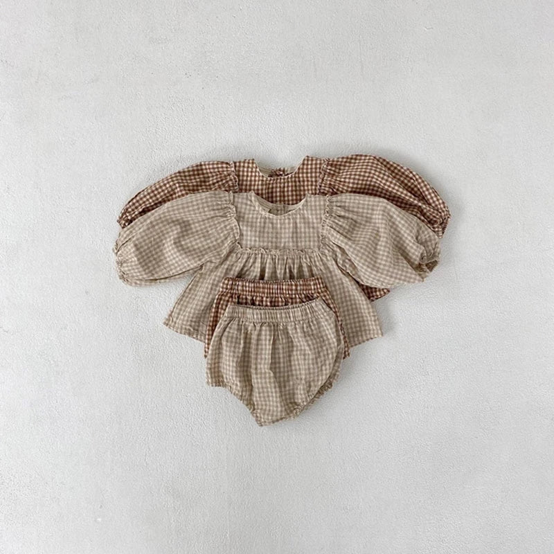 -ベビー チェック セットアップ ブラウス ブルマ【mh0000472】 - mamahalo shop - 長袖セットアップ -  べビー服 - 子供服 - 男の子 - 女の子