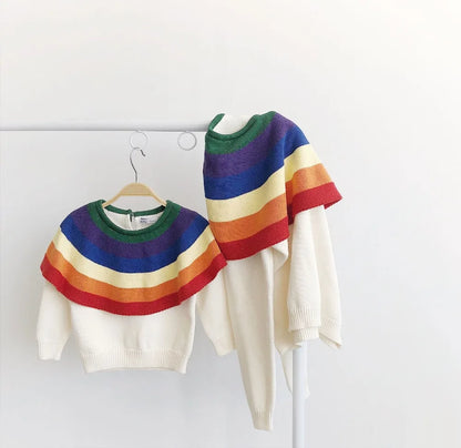 -キッズトップス レインボーカラーフリル 長袖ニット セーター - mamahalo shop - ニット・セーター -  べビー服 - 子供服 - 男の子 - 女の子