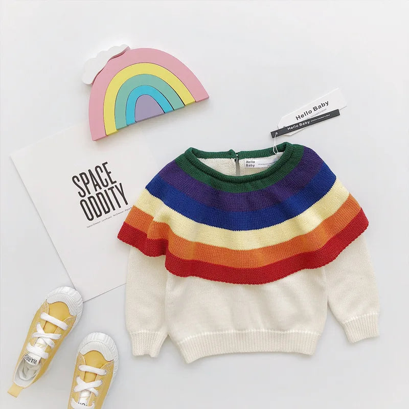 -キッズトップス レインボーカラーフリル 長袖ニット セーター - mamahalo shop - ニット・セーター -  べビー服 - 子供服 - 男の子 - 女の子