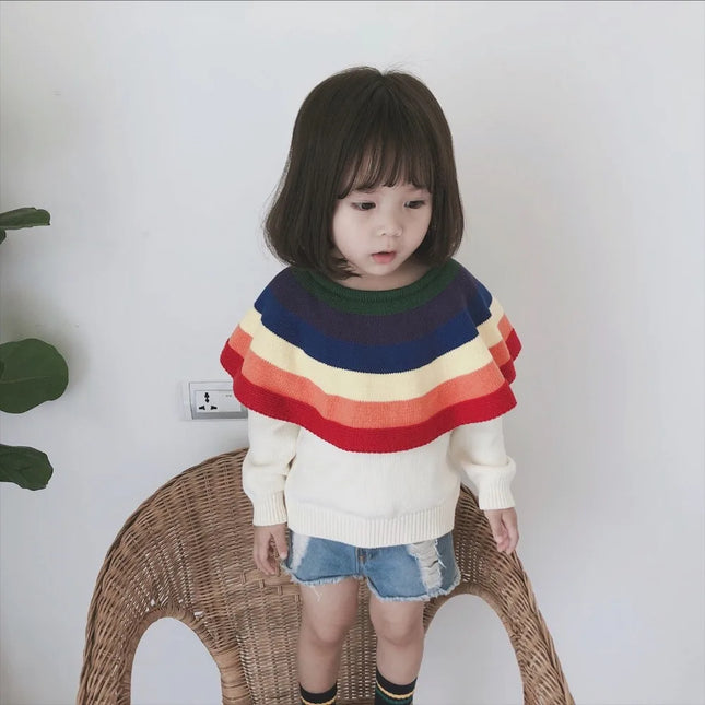 キッズトップス レインボーカラーフリル 長袖ニット セーター - mamahalo shop - ニット・セーター - ベビー服 - 子供服 - 男の子 - 女の子