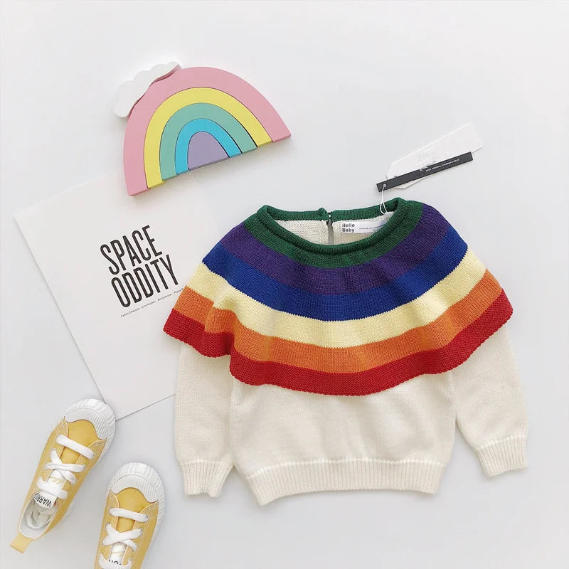 -キッズトップス レインボーカラーフリル 長袖ニット セーター - mamahalo shop - ニット・セーター -  べビー服 - 子供服 - 男の子 - 女の子