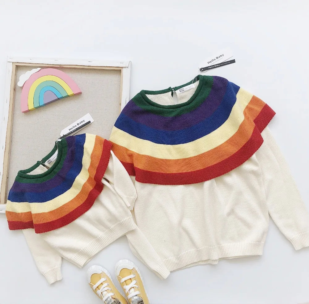 -キッズトップス レインボーカラーフリル 長袖ニット セーター - mamahalo shop - ニット・セーター -  べビー服 - 子供服 - 男の子 - 女の子