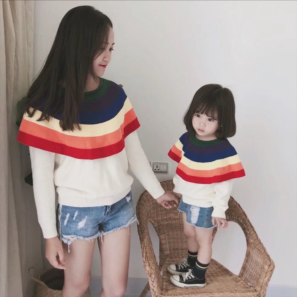 -キッズトップス レインボーカラーフリル 長袖ニット セーター - mamahalo shop - ニット・セーター -  べビー服 - 子供服 - 男の子 - 女の子