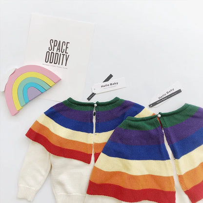 -キッズトップス レインボーカラーフリル 長袖ニット セーター - mamahalo shop - ニット・セーター -  べビー服 - 子供服 - 男の子 - 女の子