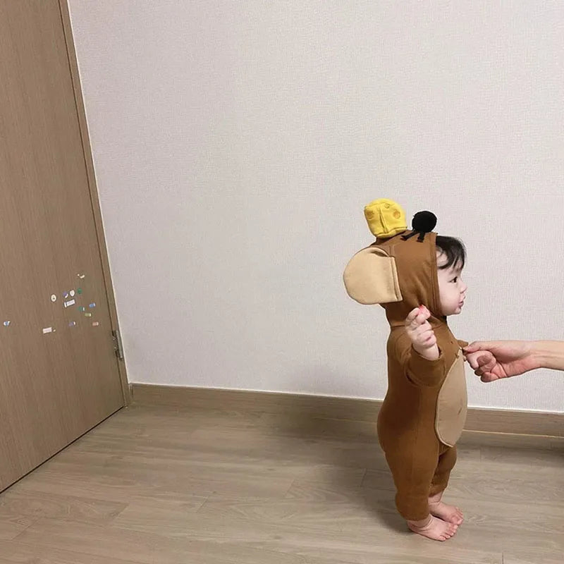 -ベビー ねずみ 耳付きフード ロンパース ハロウィーン コスチューム【mh0000102】 - mamahalo shop - 長袖ロンパース -  べビー服 - 子供服 - 男の子 - 女の子