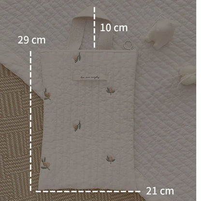 -キルティング オリーブ くま チューリップ 刺繍 ジッパー バッグ おむつポーチ - mamahalo shop - マザーズバッグ -  べビー服 - 子供服 - 男の子 - 女の子