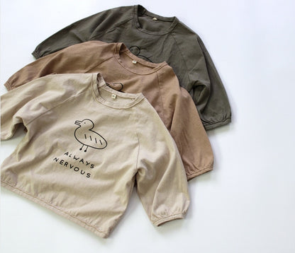 -キッズ あひる コットンリネン トップス Tシャツ - mamahalo shop - 長袖Tシャツ -  べビー服 - 子供服 - 男の子 - 女の子