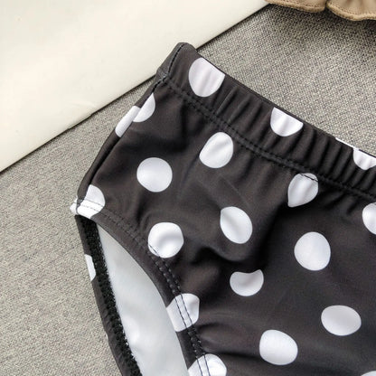 -キッズ水着 帽子セット セパレート ビキニ タンキニ オフショルダー レトロ 水玉ドット フラワー花柄 ガールズ スイムウェア【mh0005135】 - mamahalo shop - ベビー用水着 -  べビー服 - 子供服 - 男の子 - 女の子