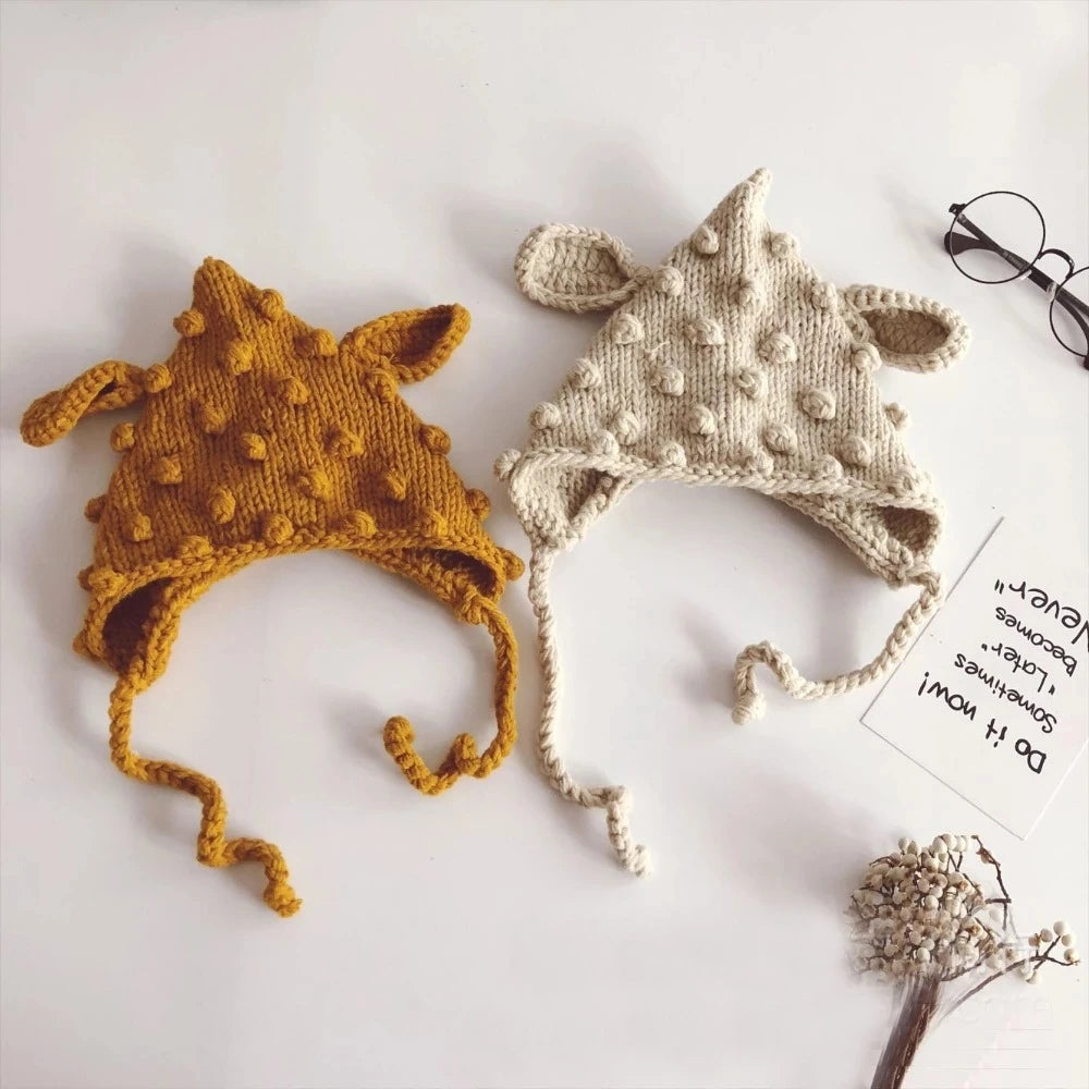 -ベビー キッズ ニット 耳付き とんがり 帽子 - mamahalo shop - ベビー用帽子 -  べビー服 - 子供服 - 男の子 - 女の子