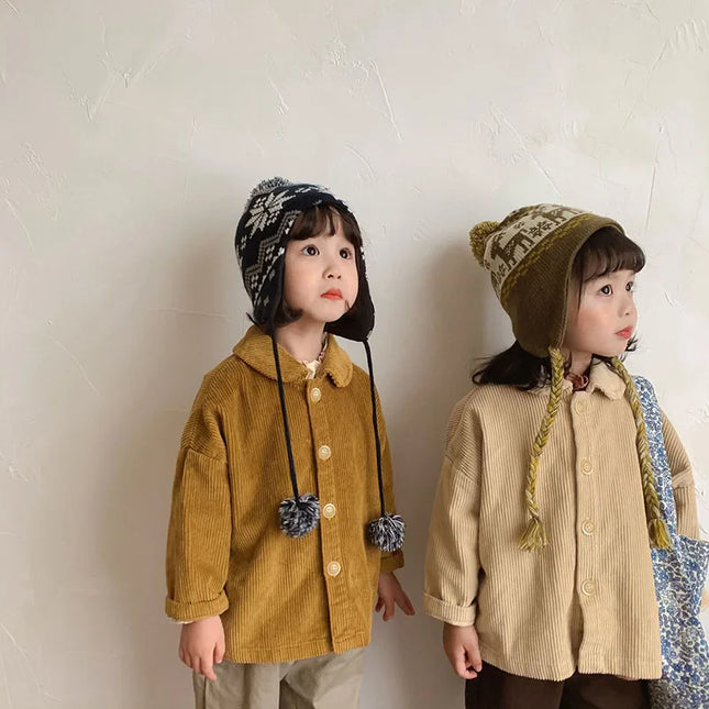 ★キッズトップス 長袖コーデュロイシャツ オーバーシャツ 2カラー - mamahalo shop - 長袖シャツ・ブラウス - ベビー服 - 子供服 - 男の子 - 女の子