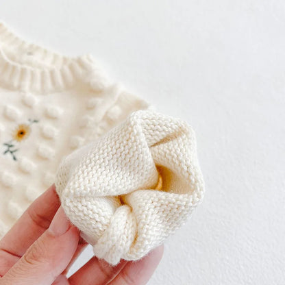 -ベビーロンパース ニット 長袖ボディスーツ ひまわりサンフラワー刺繍【mh0006231】 - mamahalo shop - 長袖ロンパース -  べビー服 - 子供服 - 男の子 - 女の子