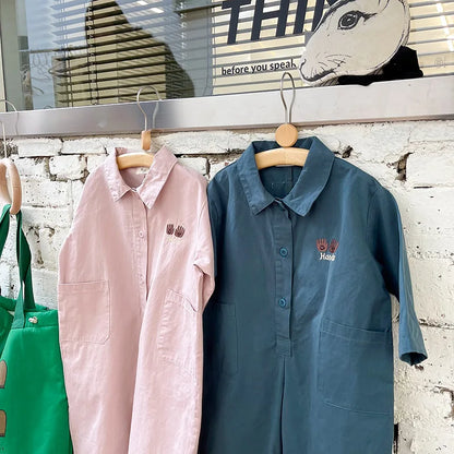 -キッズ 刺繍 長袖ジャンプスーツ つなぎ【mh0000168】 - mamahalo shop - 長袖ジャンプスーツ -  べビー服 - 子供服 - 男の子 - 女の子