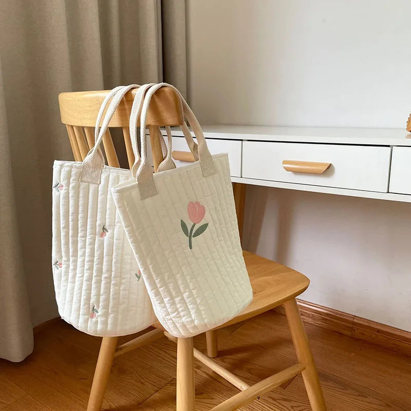 -キルティングバック 刺繍 バケツバック トートバッグ ママバッグ くま オリーブ チューリップ 鞄【mh0000164】 - mamahalo shop - マザーズバッグ -  べビー服 - 子供服 - 男の子 - 女の子