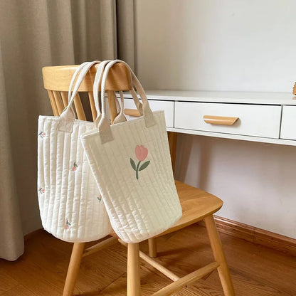 -キルティングバック 刺繍 バケツバック トートバッグ ママバッグ くま オリーブ チューリップ 鞄【mh0000164】 - mamahalo shop - マザーズバッグ -  べビー服 - 子供服 - 男の子 - 女の子