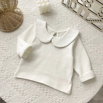 -ベビートップス 長袖丸襟ブラウス Tシャツ 水玉ドットプリント ホワイト【mh0006492】 - mamahalo shop - 長袖シャツ・ブラウス -  べビー服 - 子供服 - 男の子 - 女の子