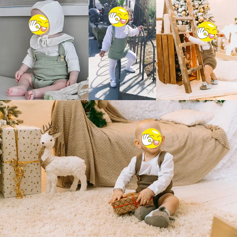 -ベビーロンパース サスペンダーブルマ フリルブルマ 長袖Tシャツ - mamahalo shop - ノースリーブロンパース -  べビー服 - 子供服 - 男の子 - 女の子