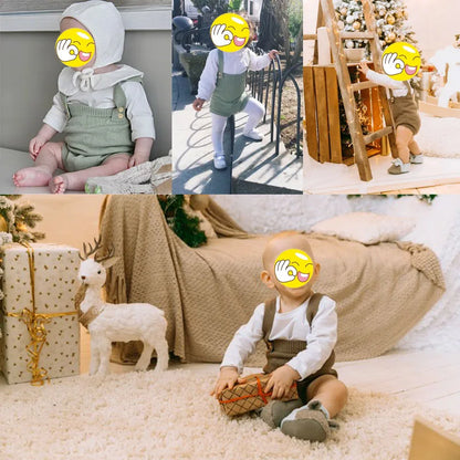 -ベビーロンパース サスペンダーブルマ フリルブルマ 長袖Tシャツ - mamahalo shop - ノースリーブロンパース -  べビー服 - 子供服 - 男の子 - 女の子