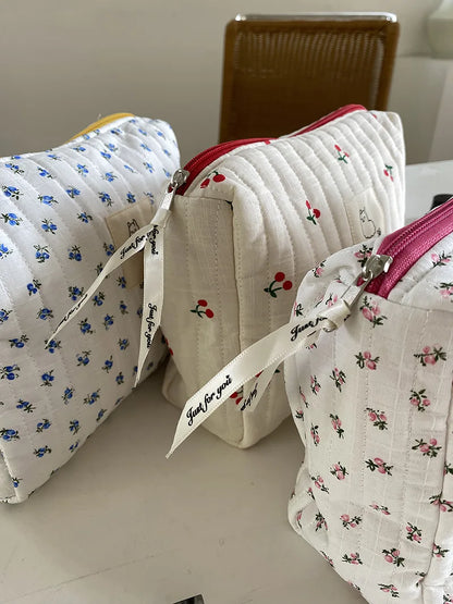 -フラワー さくらんぼ チェリー キルティング コスメ ポーチ オムツ バッグ ママ - mamahalo shop - おむつポーチ -  べビー服 - 子供服 - 男の子 - 女の子