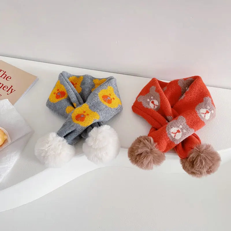 -キッズ くま ぽんぽん付き マフラー - mamahalo shop - ネックウォーマー -  べビー服 - 子供服 - 男の子 - 女の子