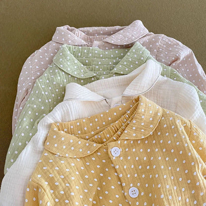 -キッズセットアップ 2点セット 長袖パジャマセット 長袖シャツ+ロングパンツ 水玉ドットプリント - mamahalo shop - 長袖パジャマ -  べビー服 - 子供服 - 男の子 - 女の子