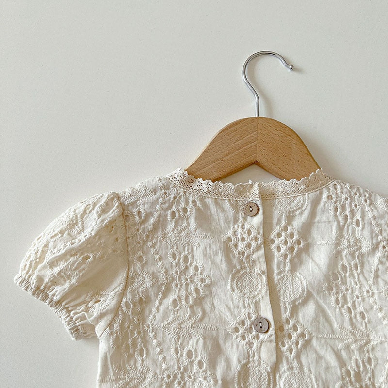 -☺︎ ベビー 刺繍 レース 半袖 ロンパース - mamahalo shop - 半袖ロンパース -  べビー服 - 子供服 - 男の子 - 女の子