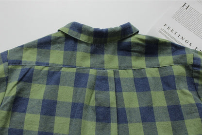 -キッズ ブロック チェック 長袖 シャツ - mamahalo shop - 長袖シャツ・ブラウス -  べビー服 - 子供服 - 男の子 - 女の子