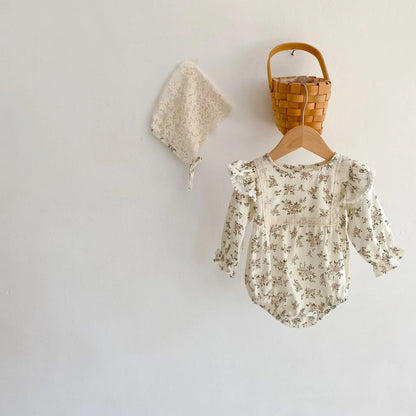 -ベビーロンパース ボンネットセット 長袖ボディスーツ フラワー小花柄 レース帽子セット【mh0006236】 - mamahalo shop - 長袖ロンパース -  べビー服 - 子供服 - 男の子 - 女の子