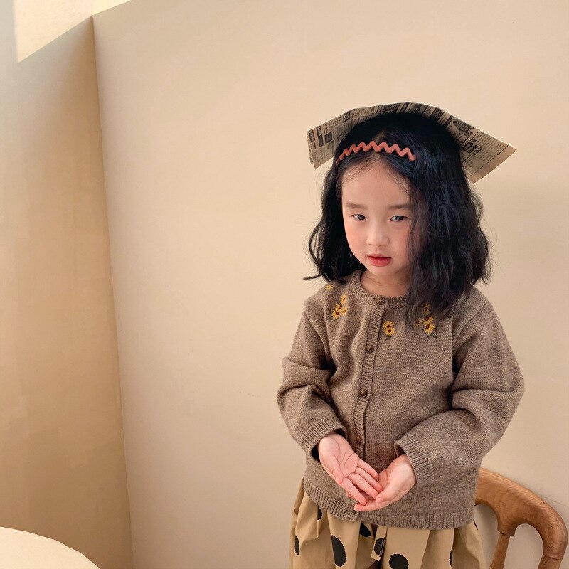 -キッズ フラワー 刺繍 ニット カーディガン ガールズ - mamahalo shop - カーディガン・パーカー -  べビー服 - 子供服 - 男の子 - 女の子