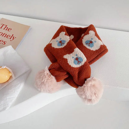 -キッズ くま ぽんぽん付き マフラー - mamahalo shop - ネックウォーマー -  べビー服 - 子供服 - 男の子 - 女の子