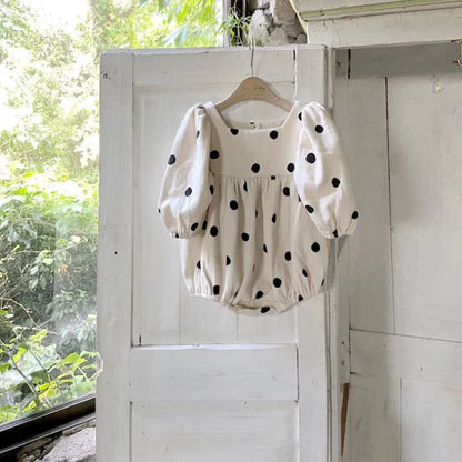 -ベビーロンパース 長袖パフスリーブボディスーツ 水玉ドットプリント【mh0004753】 - mamahalo shop - 長袖ロンパース -  べビー服 - 子供服 - 男の子 - 女の子