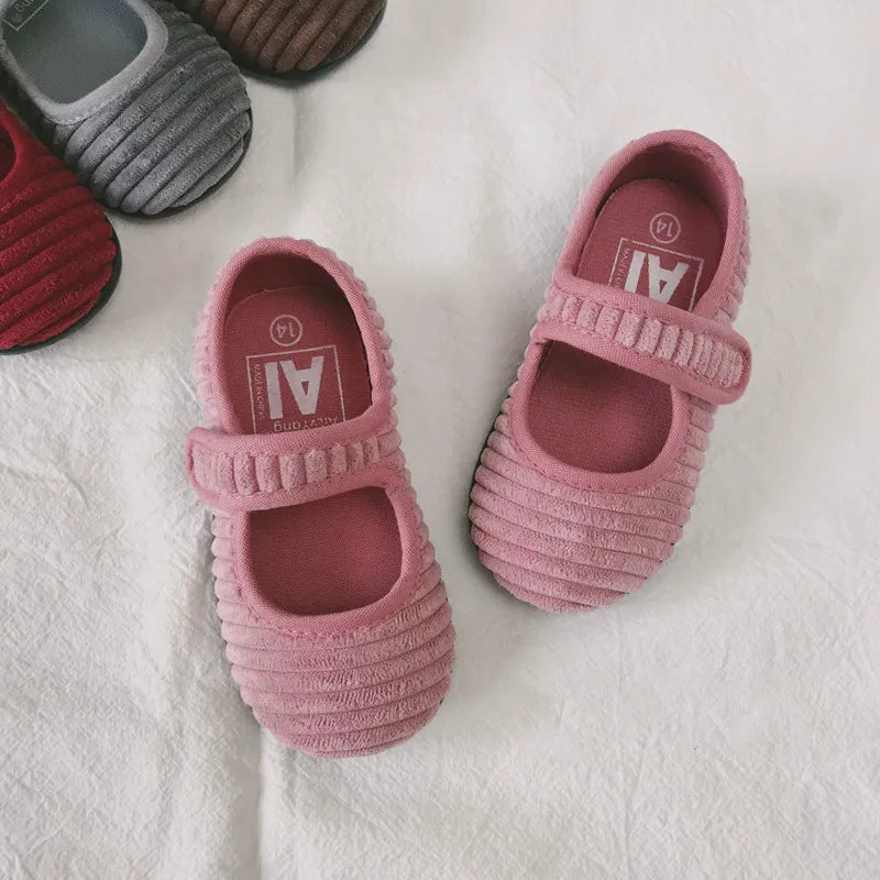 -ベビー キッズ コーデュロイ ストラップ シューズ バレエ シューズ 靴 - mamahalo shop - 靴 -  べビー服 - 子供服 - 男の子 - 女の子