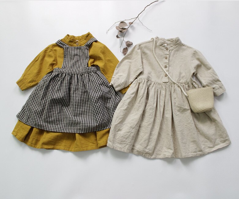-キッズ チェック エプロン ドレス - mamahalo shop - ノースリーブワンピース -  べビー服 - 子供服 - 男の子 - 女の子