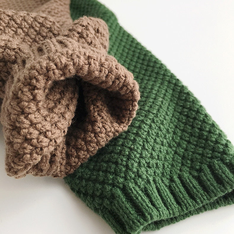 -キッズ服 カーディガン ジャケット アウター ニット ルーズ ポケット 無地 茶色 緑 2色 男の子 女の子 - mamahalo shop - カーディガン・パーカー -  べビー服 - 子供服 - 男の子 - 女の子