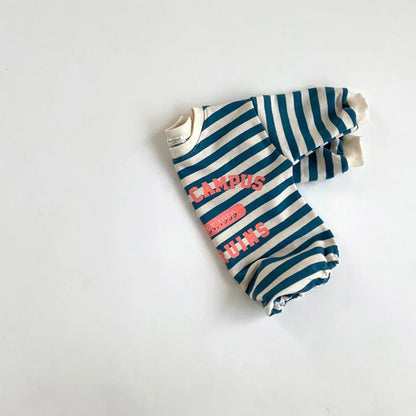 -ベビーロンパース ボーダー 長袖ボディスーツ レターロゴプリント 2カラー【mh0004738】 - mamahalo shop - 長袖ロンパース -  べビー服 - 子供服 - 男の子 - 女の子