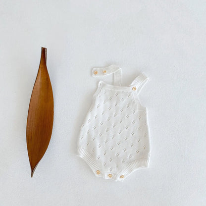 -☺︎ ベビーロンパース レースニット サスペンダーボディスーツ 2カラー - mamahalo shop - ノースリーブロンパース -  べビー服 - 子供服 - 男の子 - 女の子