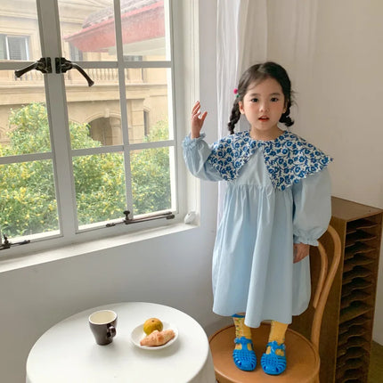 ★キッズワンピース フラワー花柄プリント 長袖ワンピース - mamahalo shop - 長袖ワンピース - ベビー服 - 子供服 - 男の子 - 女の子