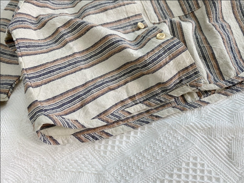 -キッズ パッチワーク ボーダー ストライプ 長袖 シャツ トップス - mamahalo shop - 長袖シャツ・ブラウス -  べビー服 - 子供服 - 男の子 - 女の子